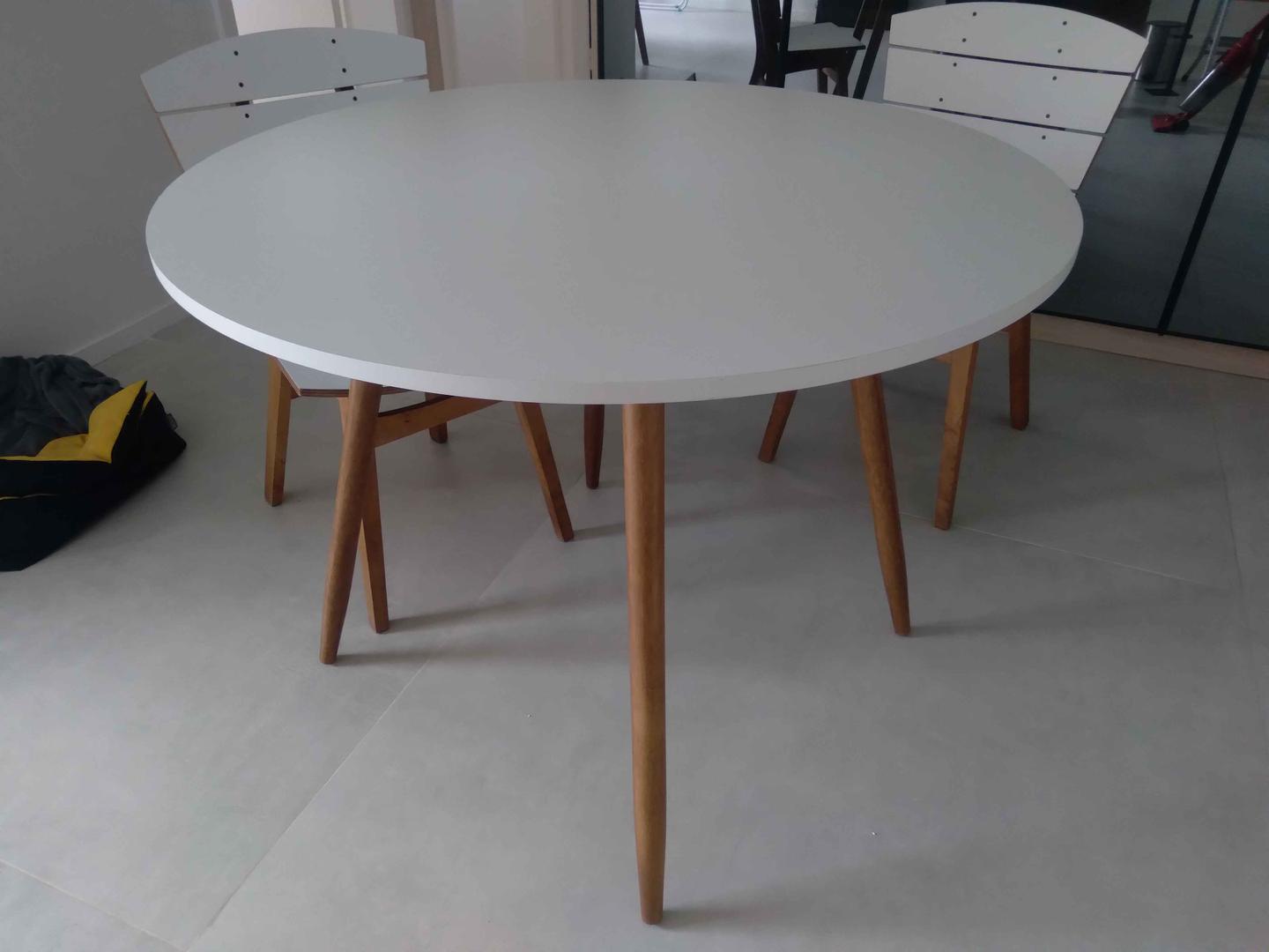 Mesa de jantar redonda s/ cadeiras em MDF Branco 76 cm x 100 cm x 100 cm