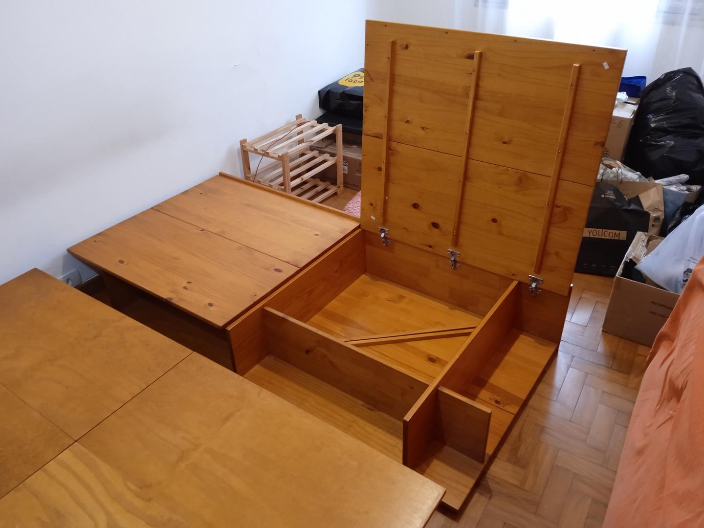 Cama baú de solteiro em Madeira Marrom 34 cm x 92 cm x 192 cm