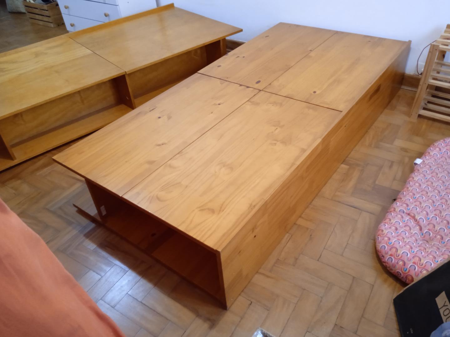 Cama baú de solteiro em Madeira Marrom 34 cm x 92 cm x 192 cm