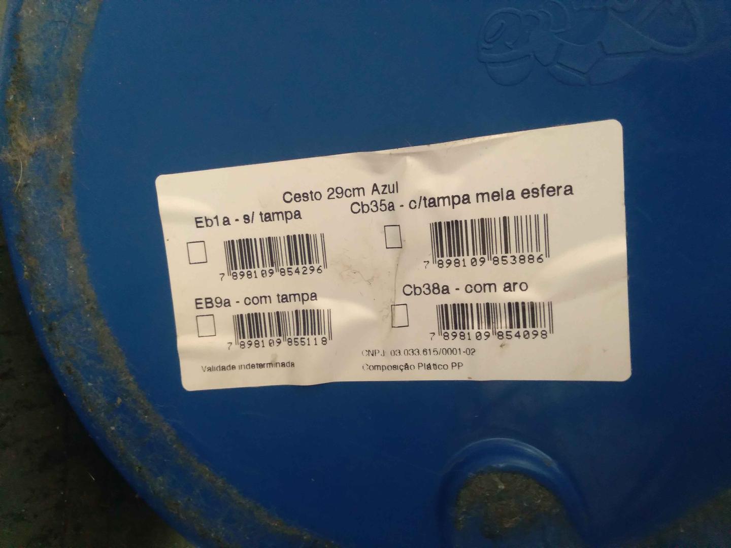 Cesto s/ tampa  em Plástico Azul 29 cm x 23 cm x 23 cm