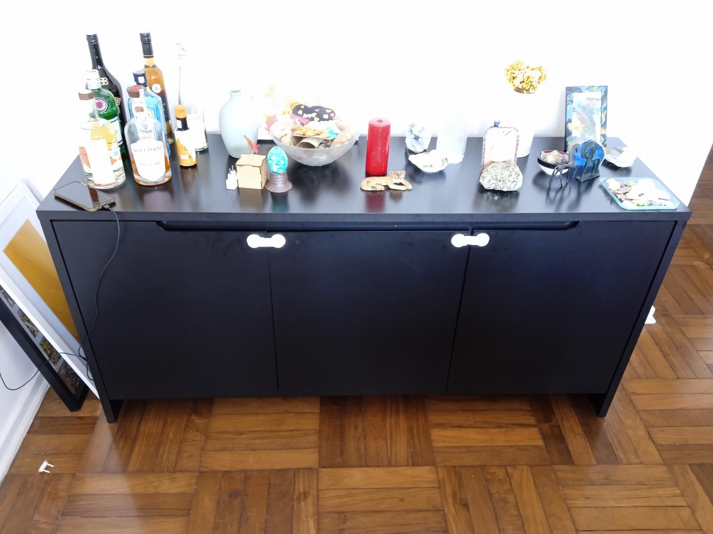 Buffet c/ 3 portas e 1 gaveta em MDF Preto 78 cm x 160 cm x 46 cm