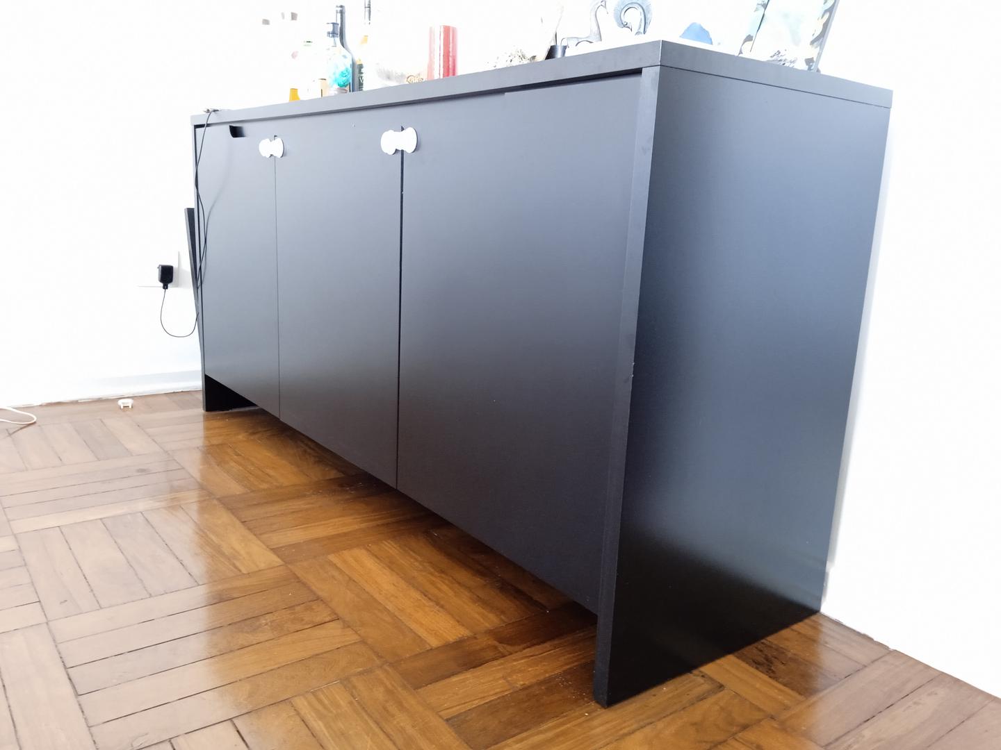 Buffet c/ 3 portas e 1 gaveta em MDF Preto 78 cm x 160 cm x 46 cm