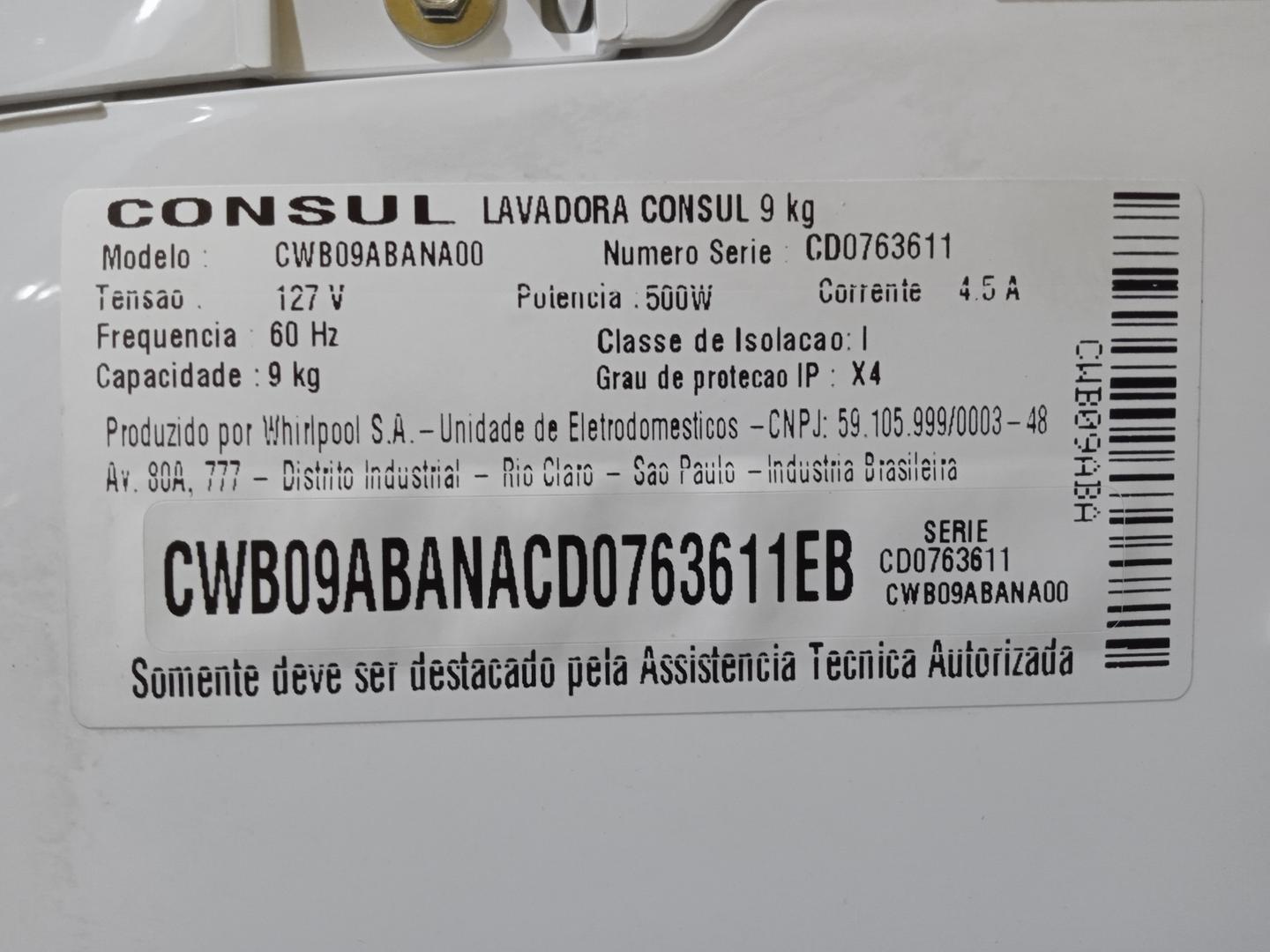 Máquina de lavar roupas 9 kg Consul CWB09ABANA00 em Aço / Plástico Branco