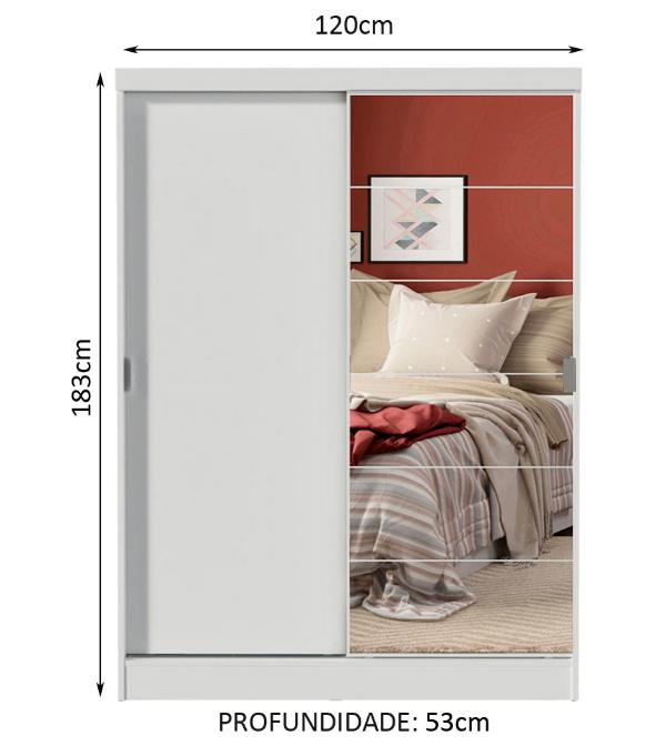 Guarda roupa de solteiro  em MDF / Vidro Branco 183 cm x 120 cm x 53 cm