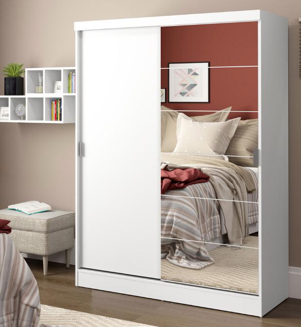 Guarda roupa de solteiro  em MDF / Vidro Branco 183 cm x 120 cm x 53 cm