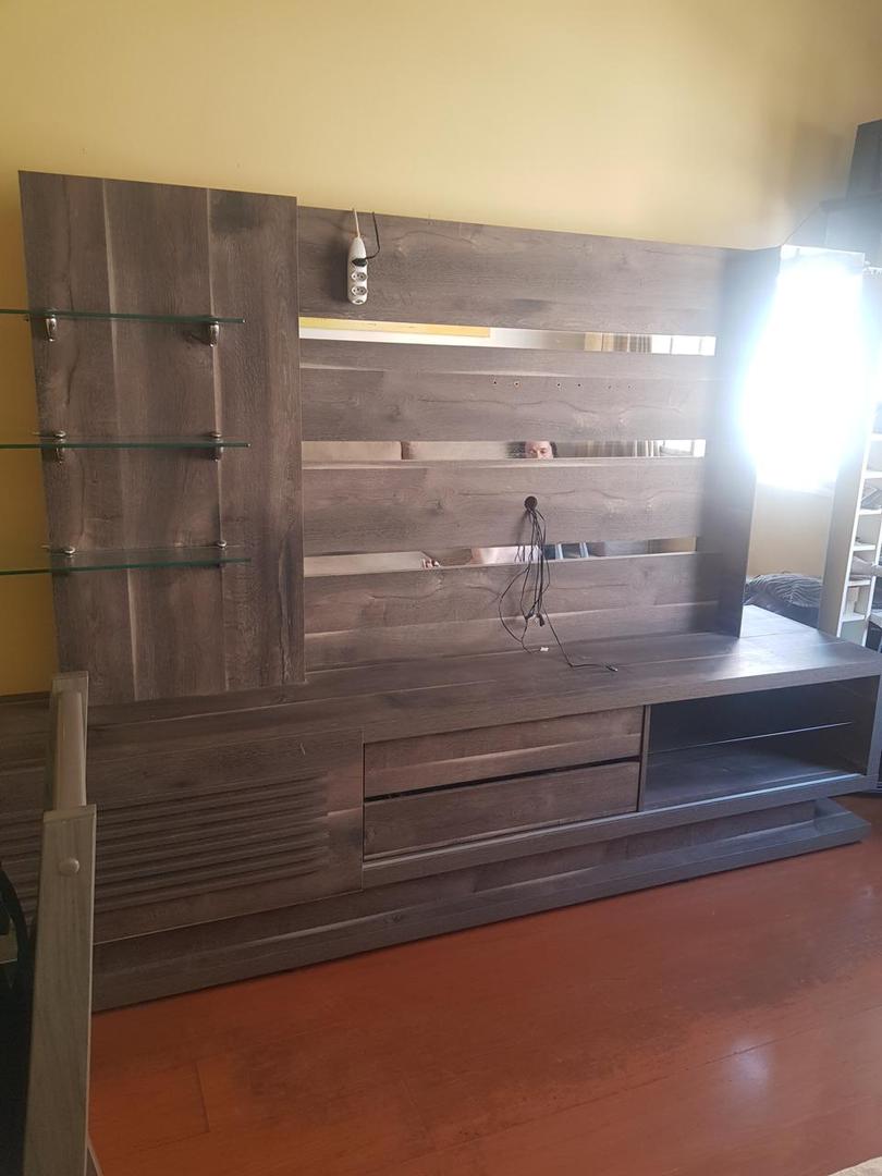 Rack c/ 2 gavetas 3 prateleiras e 2 nichos em MDF / Vidro Marrom 175 cm x 240 cm x 46 cm