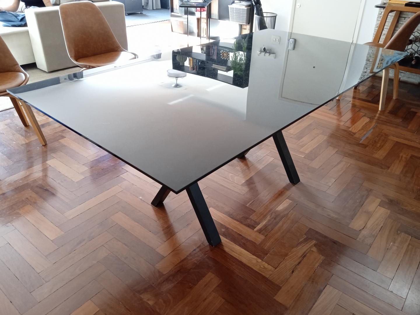 Mesa de jantar s/ cadeiras em MDF / Vidro Preto 74 cm x 95 cm x 180 cm