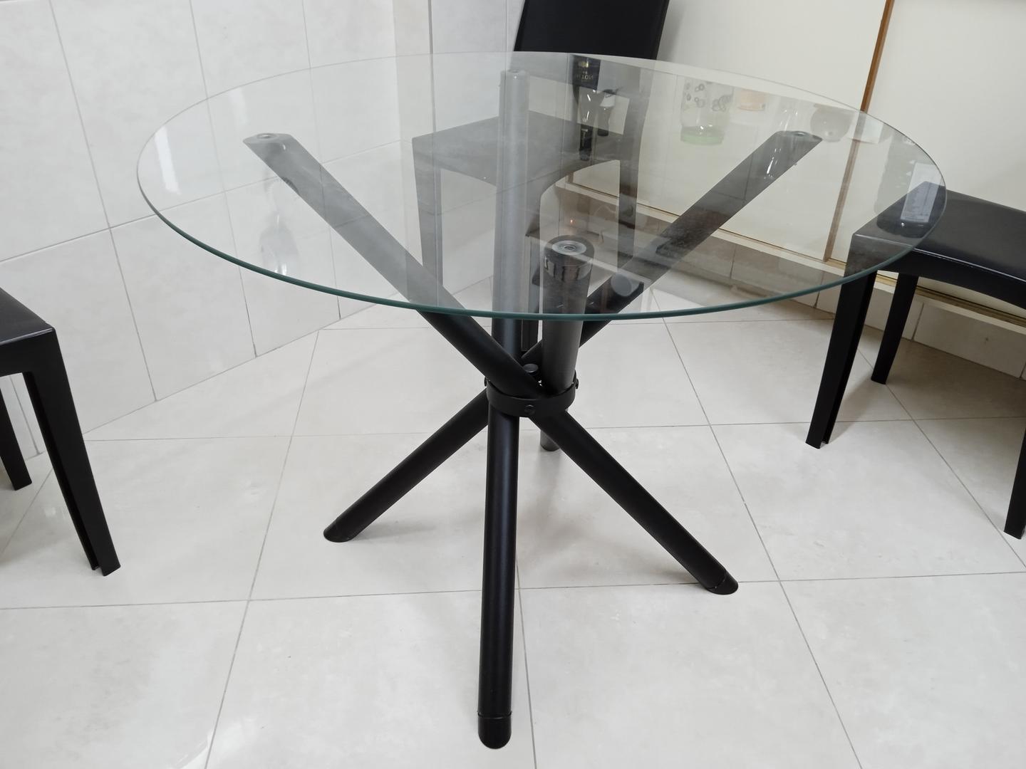 Mesa de jantar redonda em Aço / Vidro Preto 74 cm x 95 cm x 95 cm