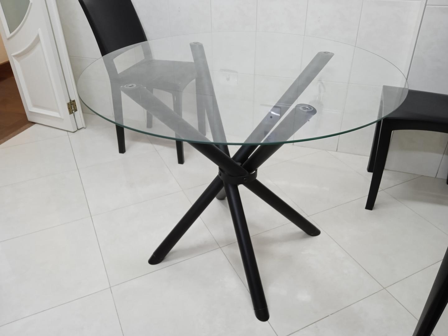 Mesa de jantar redonda em Aço / Vidro Preto 74 cm x 95 cm x 95 cm