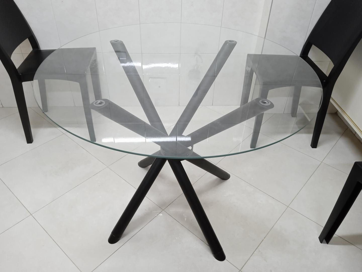 Mesa de jantar redonda em Aço / Vidro Preto 74 cm x 95 cm x 95 cm