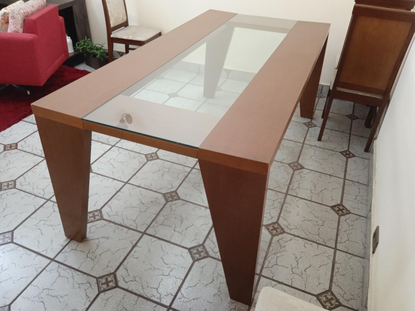 Mesa de jantar em Madeira / Vidro Marrom 80 cm x 200 cm x 100 cm