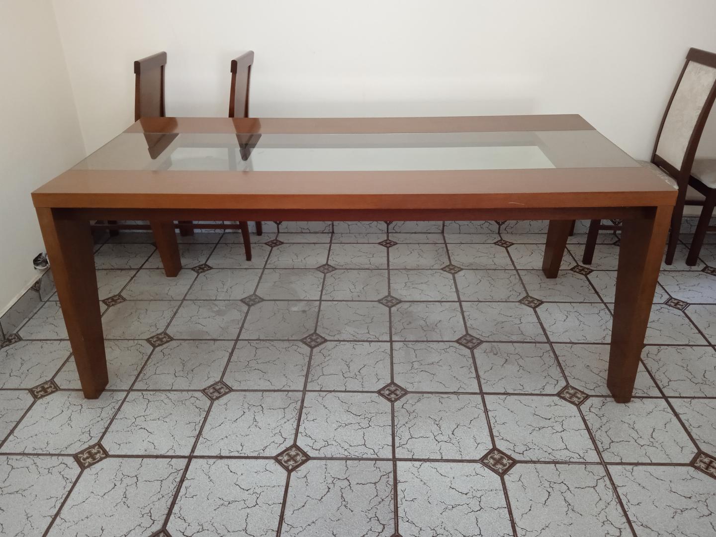 Mesa de jantar em Madeira / Vidro Marrom 80 cm x 200 cm x 100 cm