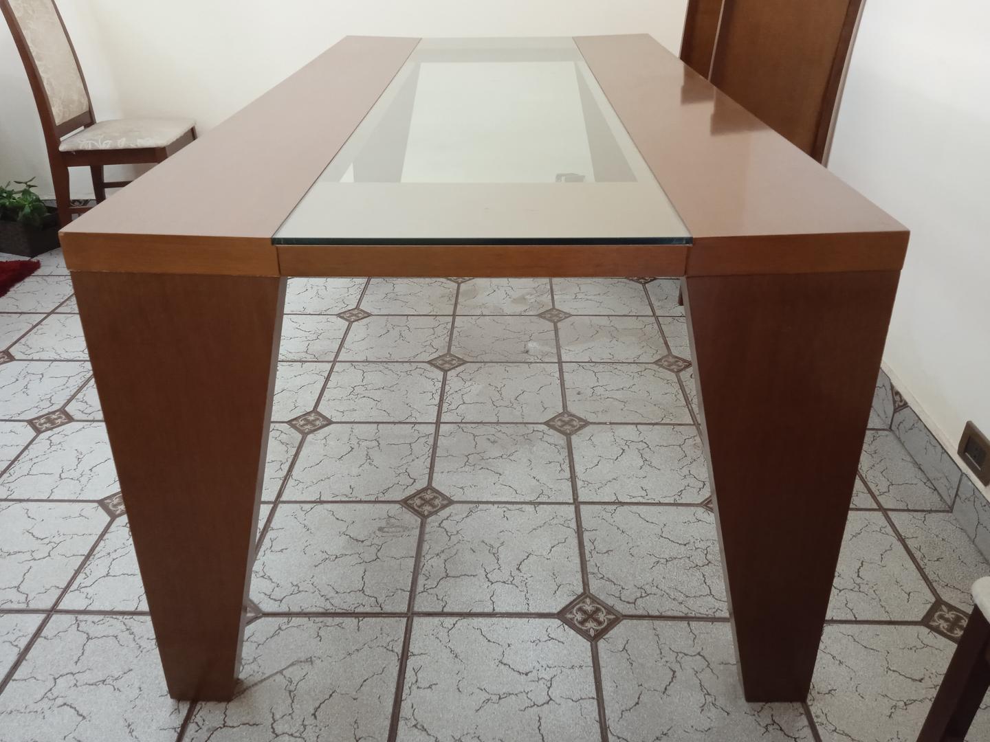 Mesa de jantar em Madeira / Vidro Marrom 80 cm x 200 cm x 100 cm