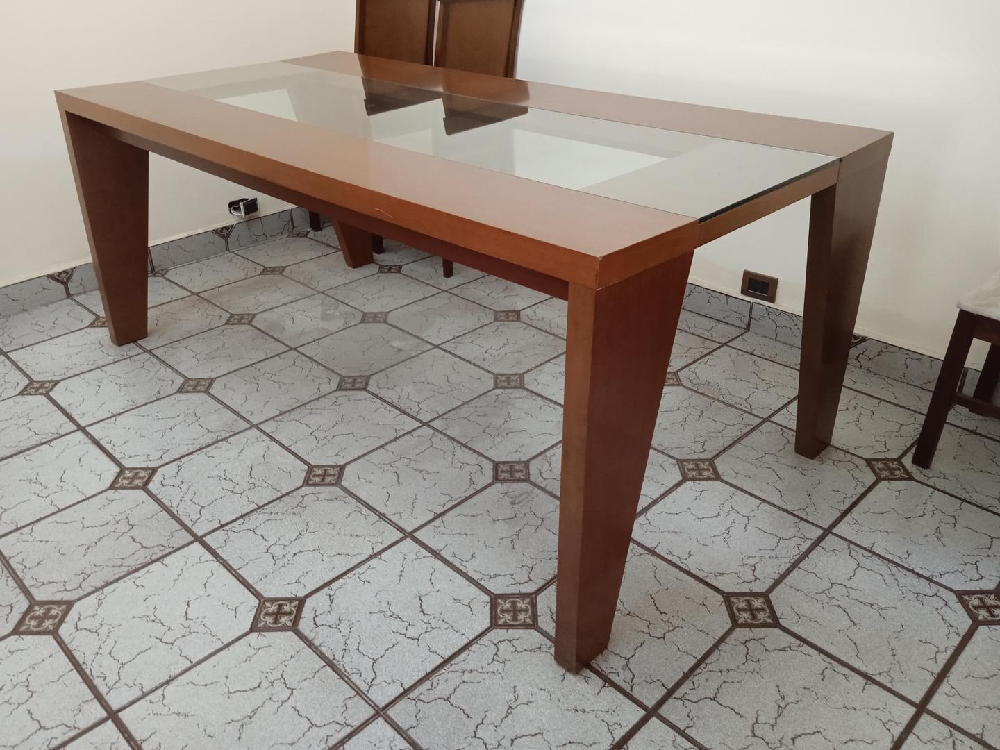 Mesa de jantar em Madeira / Vidro Marrom 80 cm x 200 cm x 100 cm