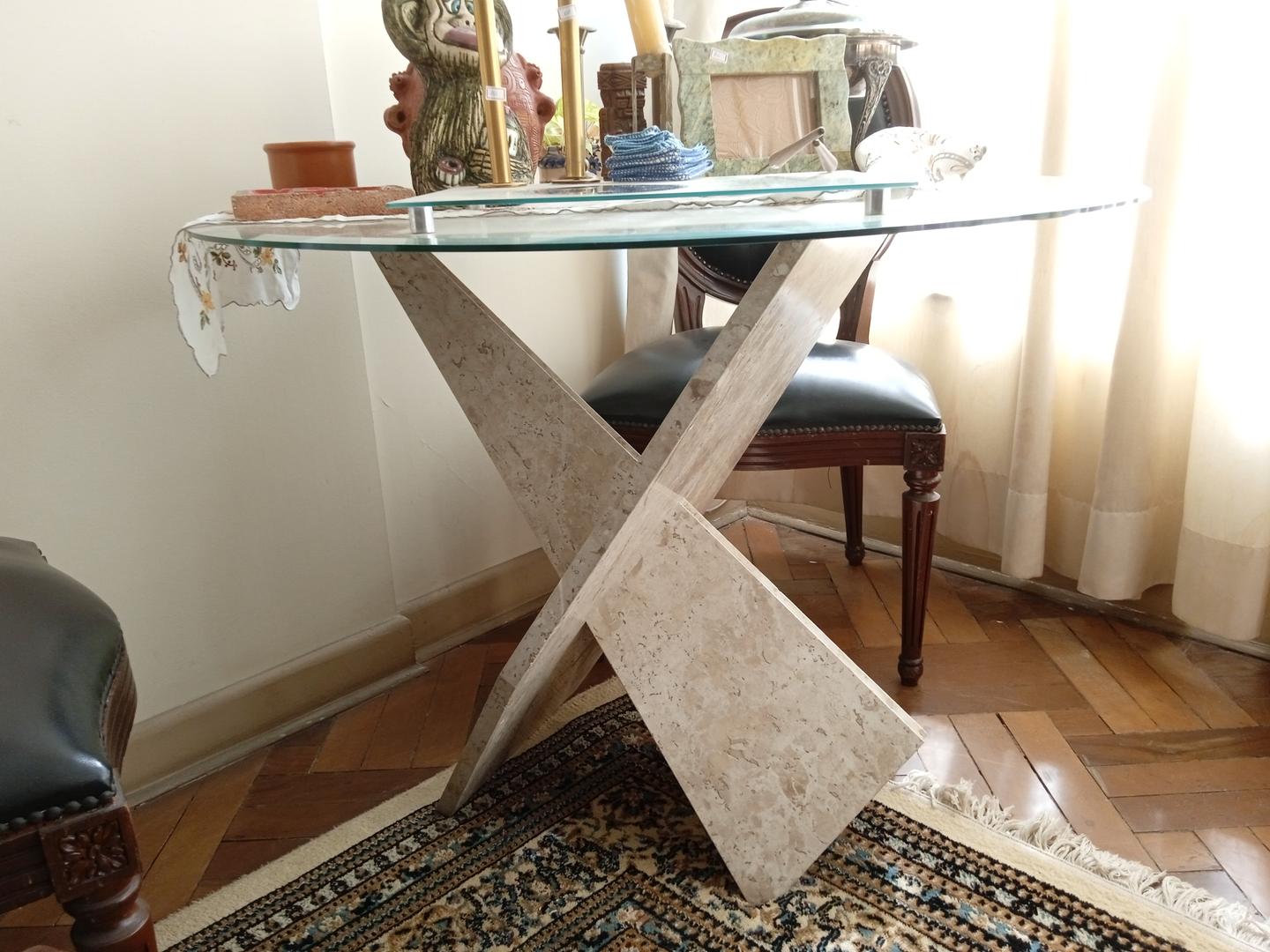 Mesa de jantar redonda em Mármore / Vidro Bege 75 cm x 100 cm x 100 cm