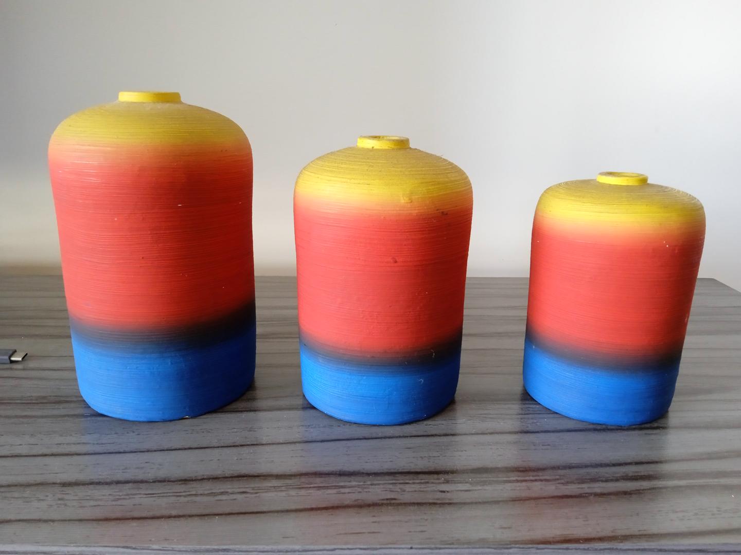 Conjunto c/ 3 vasos em Cerâmica Colorido 30 cm x 16 cm x 16 cm