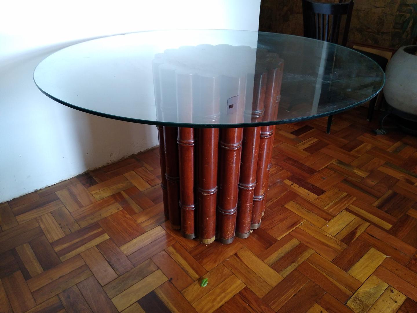 Mesa em Madeira / Vidro Marrom 75 cm x 120 cm x 120 cm