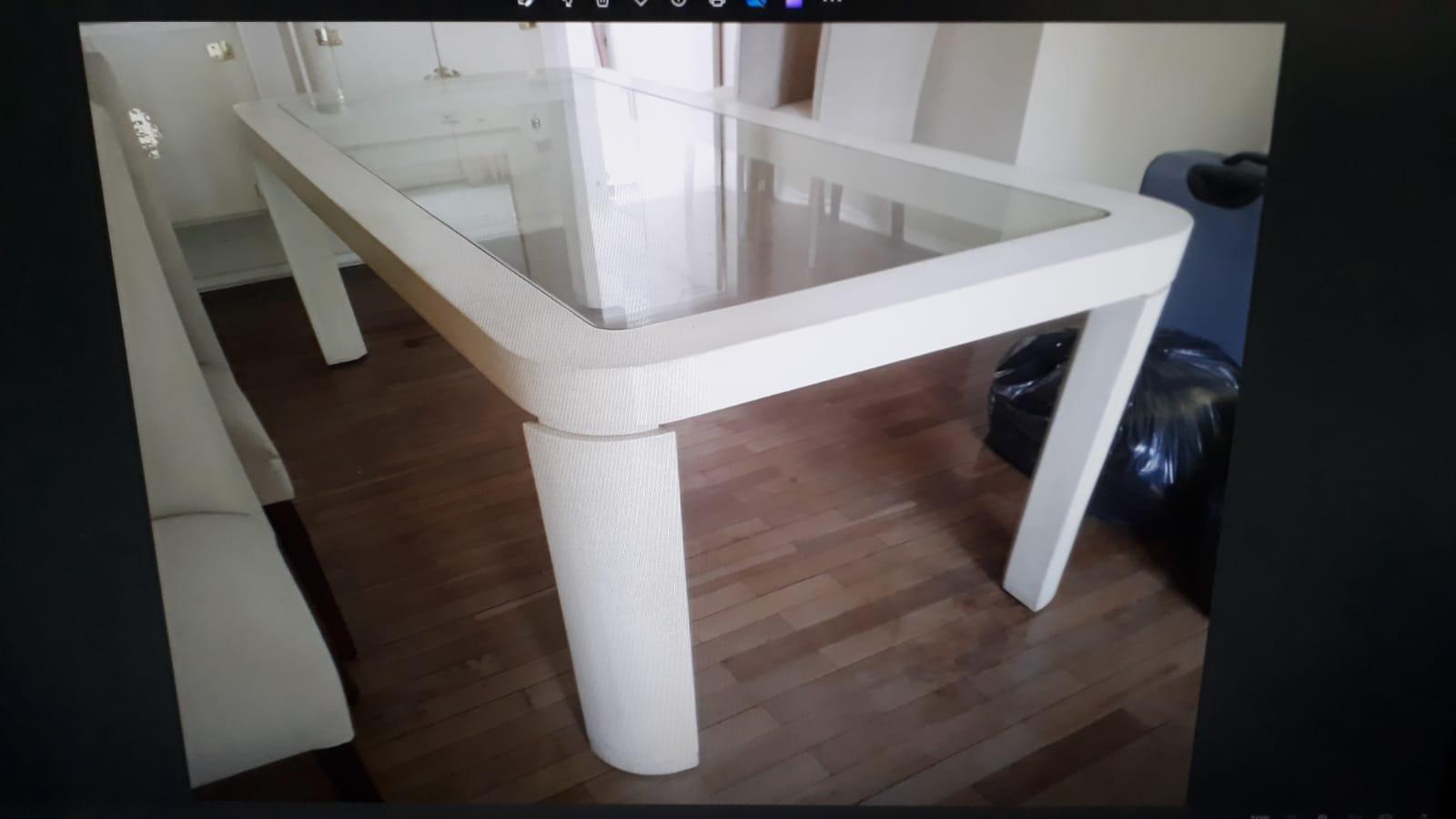 Mesa de jantar em madeira c/  tampo em vidro em Madeira / Vidro Branco