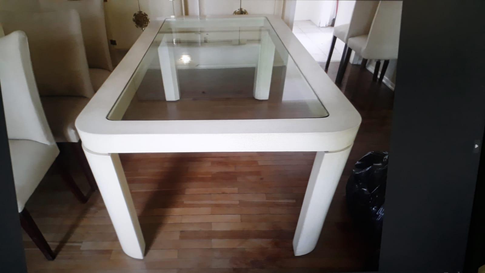 Mesa de jantar em madeira c/  tampo em vidro em Madeira / Vidro Branco