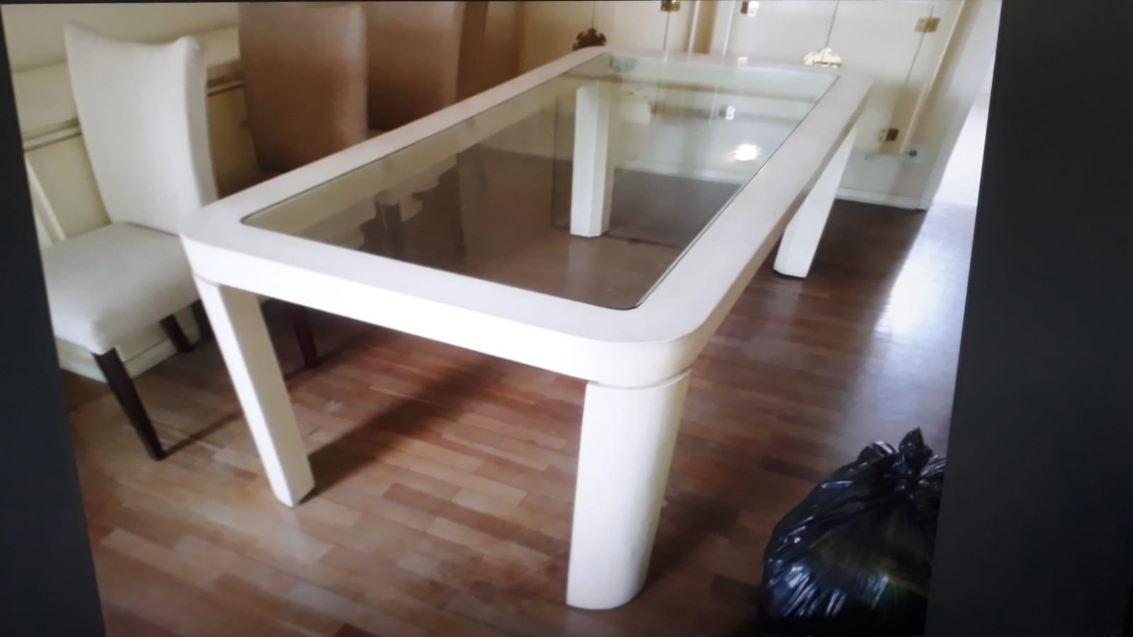 Mesa de jantar em madeira c/  tampo em vidro em Madeira / Vidro Branco