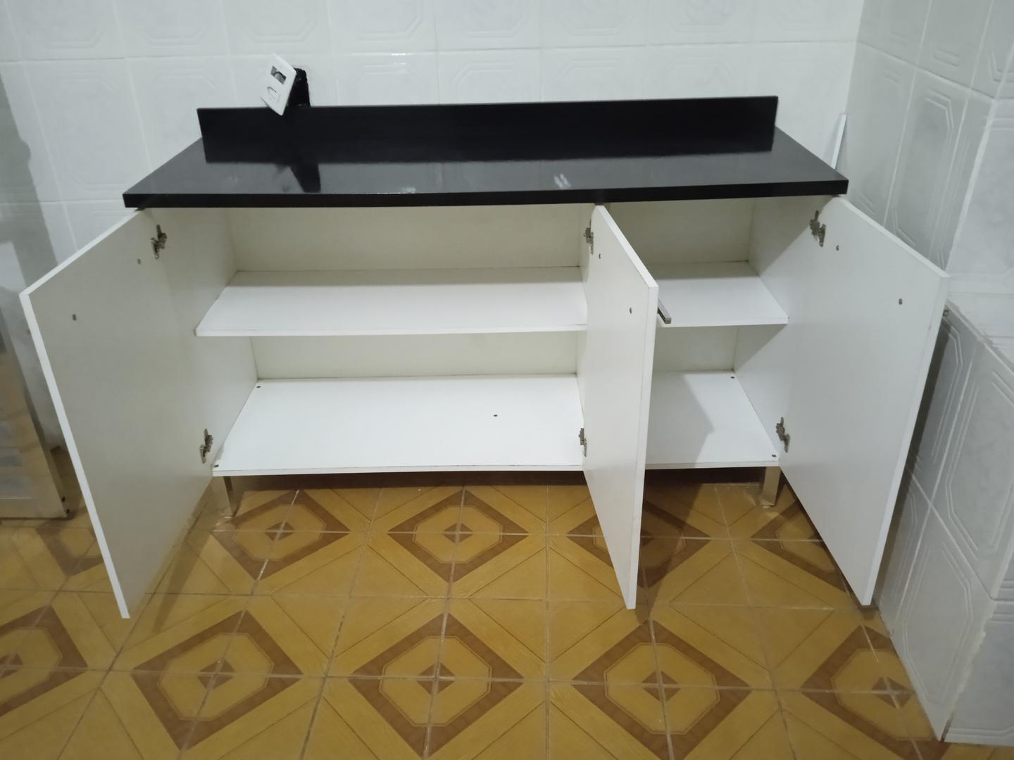 Armário de Cozinha Baixo c/ 3 portas em MDF Bege 87 cm x 137 cm x 51 cm