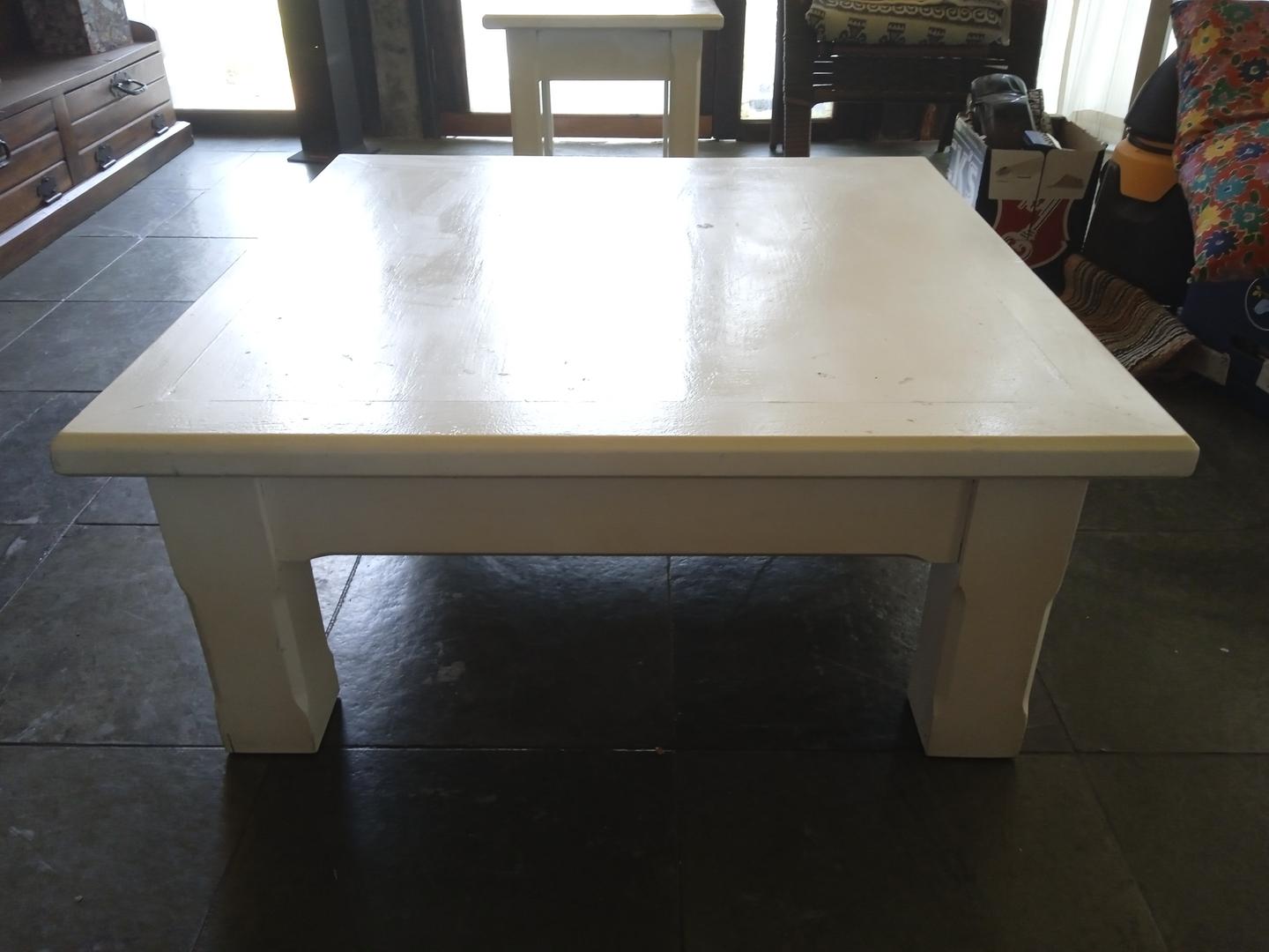 Mesa de centro em Madeira Branco 40 cm x 90 cm x 90 cm