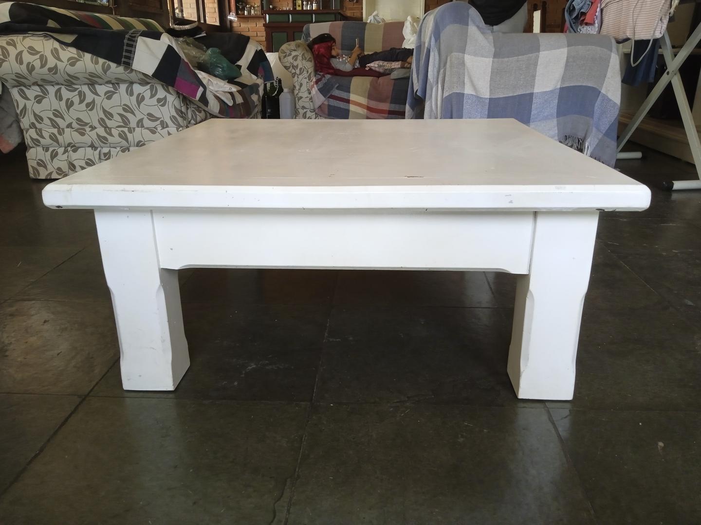 Mesa de centro em Madeira Branco 40 cm x 90 cm x 90 cm