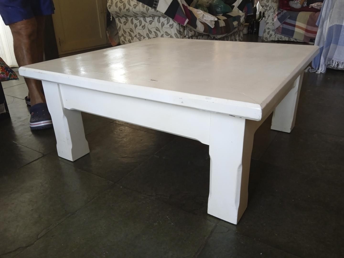 Mesa de centro em Madeira Branco 40 cm x 90 cm x 90 cm