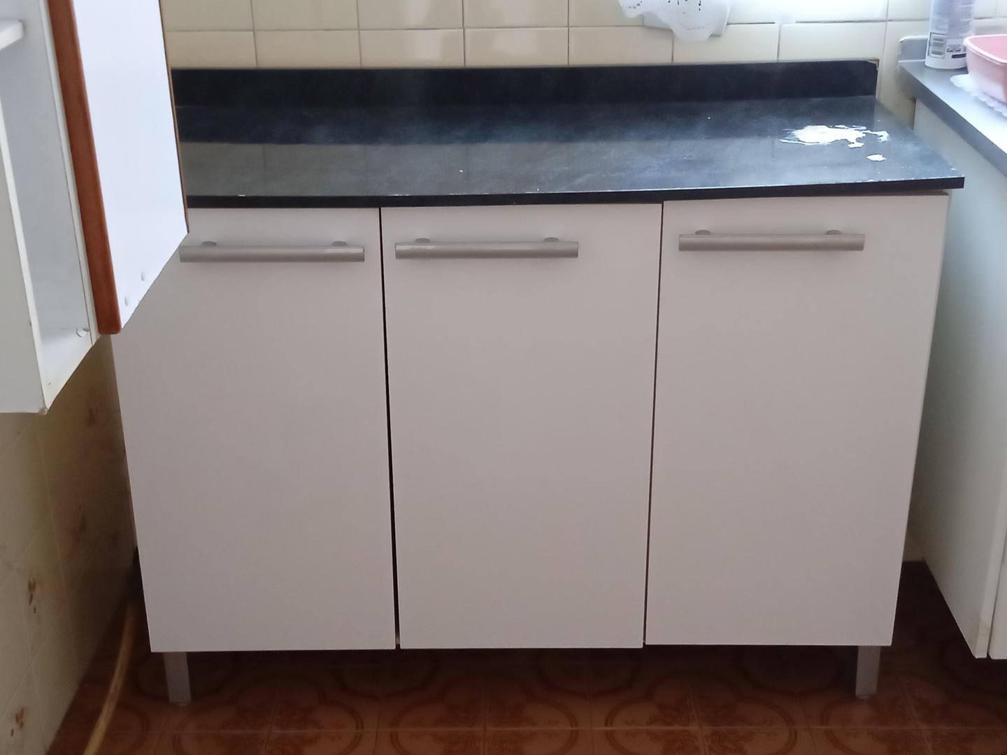 Armário baixo de cozinha c/ 3 portas em MDF Branco 80 cm x 110 cm x 45 cm