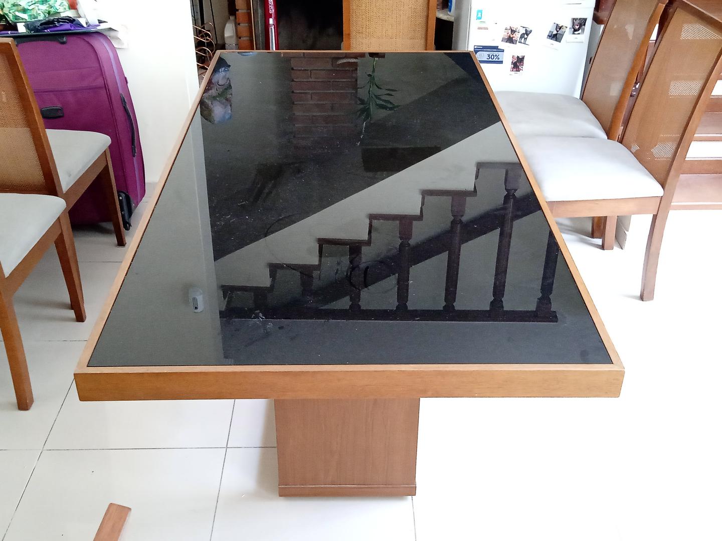 Mesa de jantar s/ cadeiras em Madeira / Vidro Marrom 76 cm x 90 cm x 180 cm