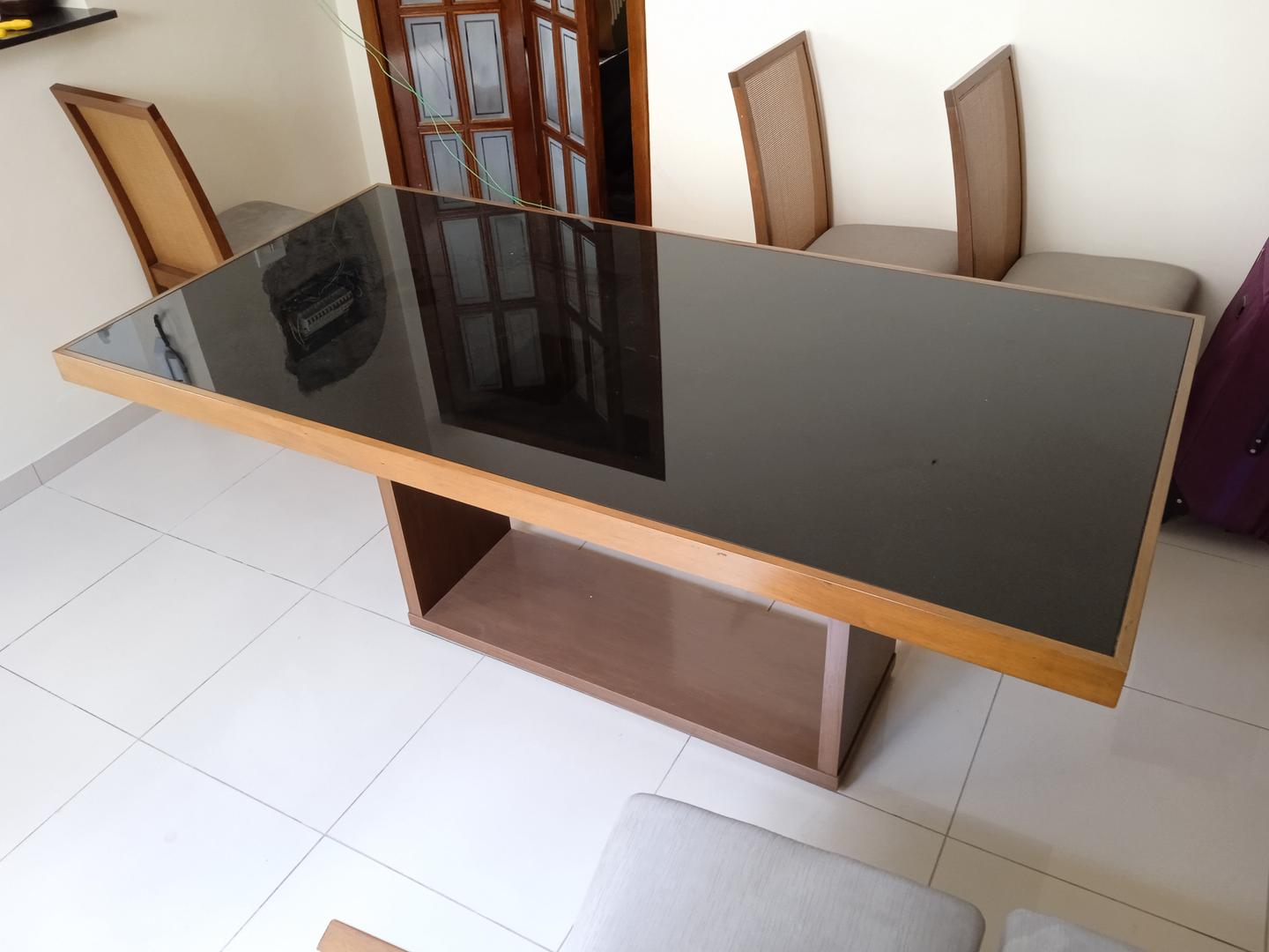 Mesa de jantar s/ cadeiras em Madeira / Vidro Marrom 76 cm x 90 cm x 180 cm