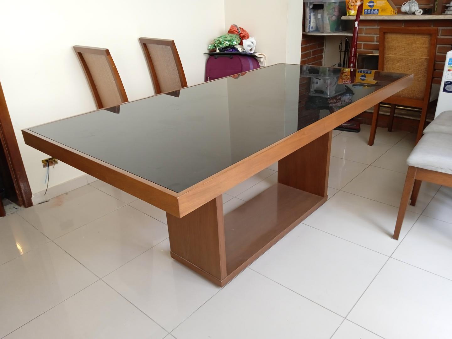 Mesa de jantar s/ cadeiras em Madeira / Vidro Marrom 76 cm x 90 cm x 180 cm