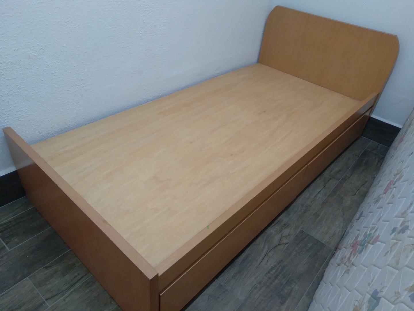 Cama solteiro c/ cabeceira/ 2 gavetas  em MDF Bege 72 cm x 95 cm x 200 cm