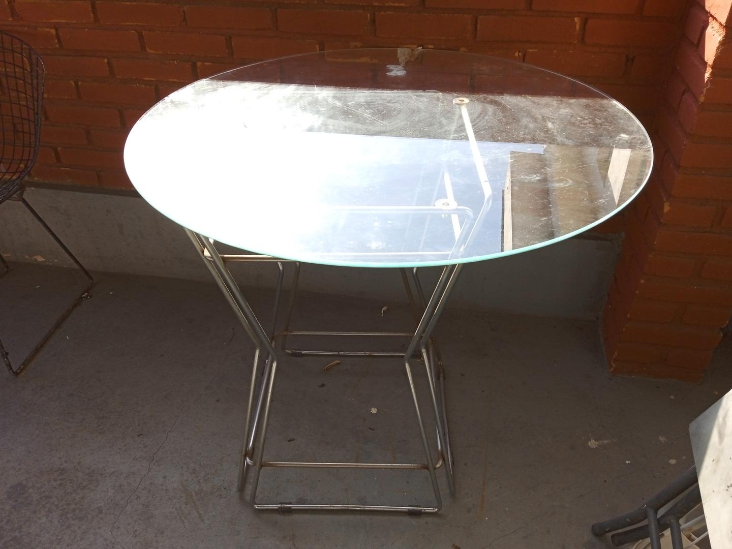 Mesa de apoio em Aço / Vidro Cinza 77 cm x 90 cm x 90 cm