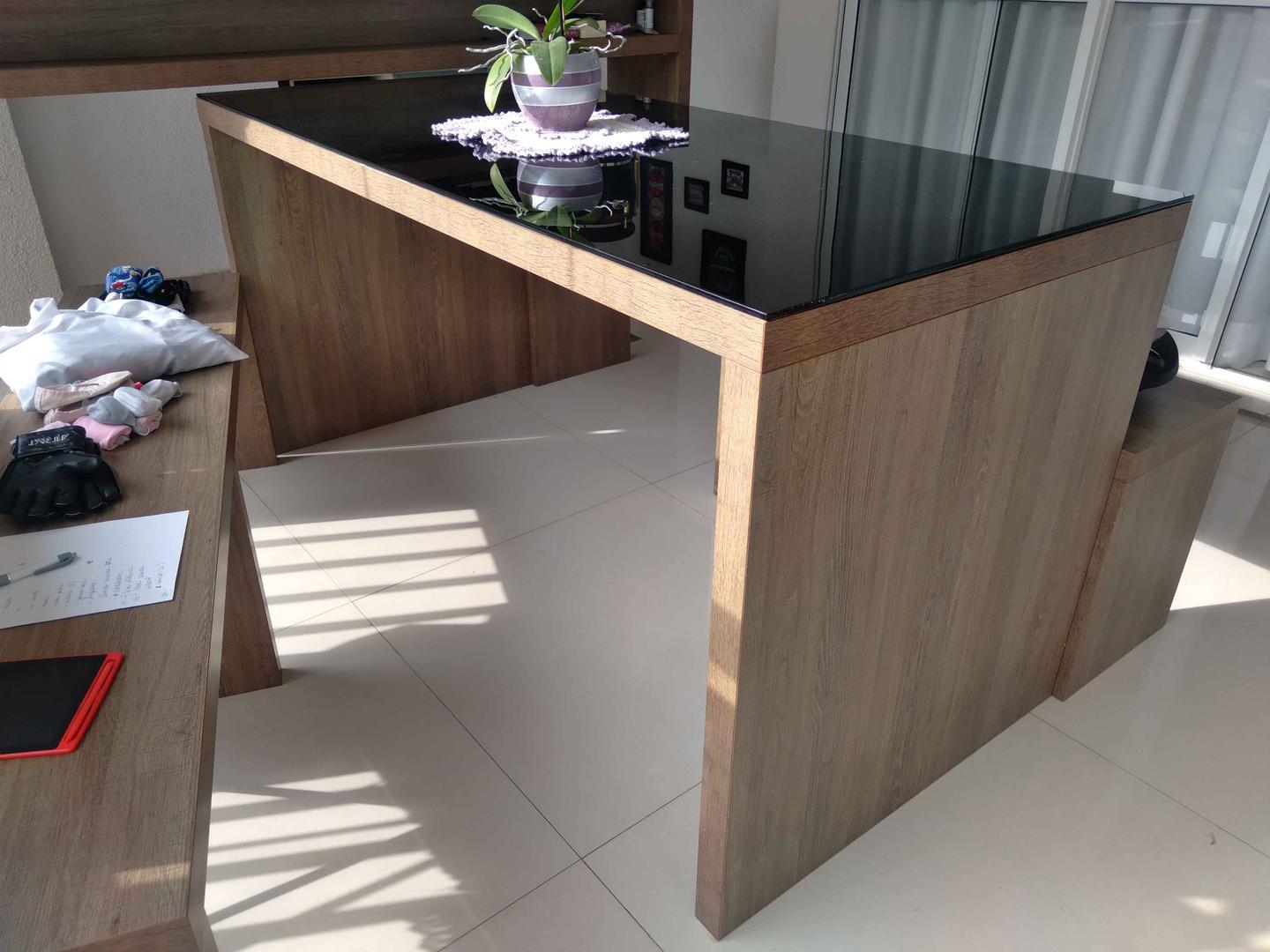 Mesa jantar  em MDF / Vidro Bege 90 cm x 80 cm x 180 cm