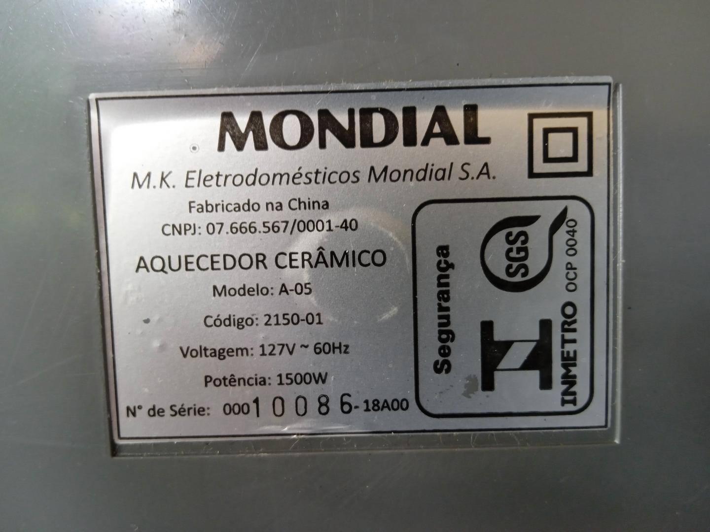 Aquecedor Mondial A-05 em Plástico Cinza 30 cm x 20 cm x 14 cm