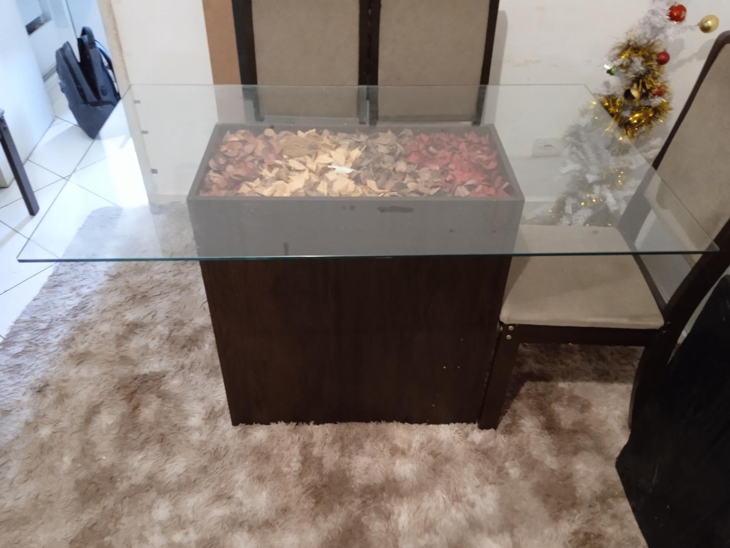 Mesa de jantar s/ cadeiras em MDF / Vidro Marrom 80 cm x 80 cm x 130 cm