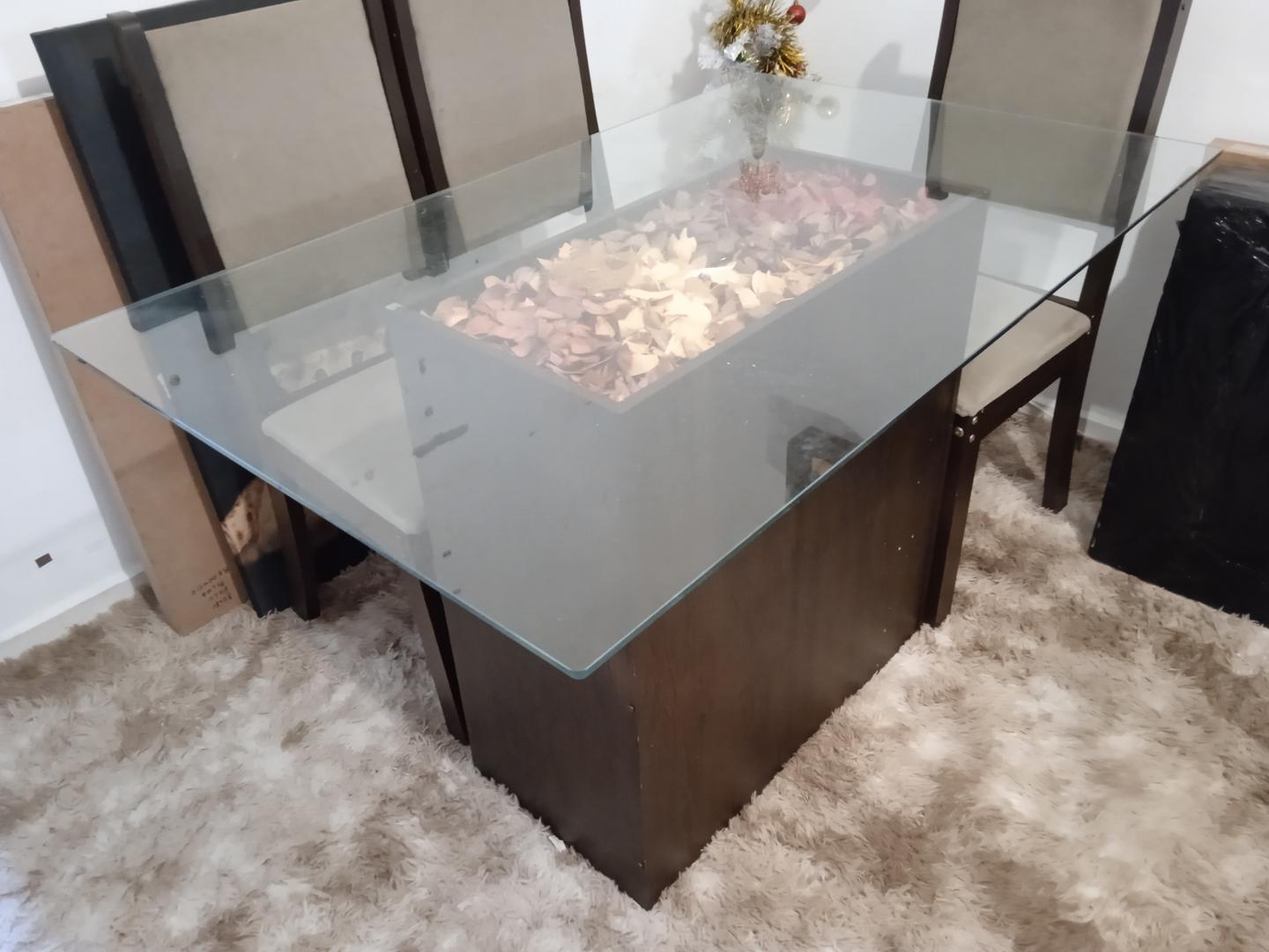 Mesa de jantar s/ cadeiras em MDF / Vidro Marrom 80 cm x 80 cm x 130 cm