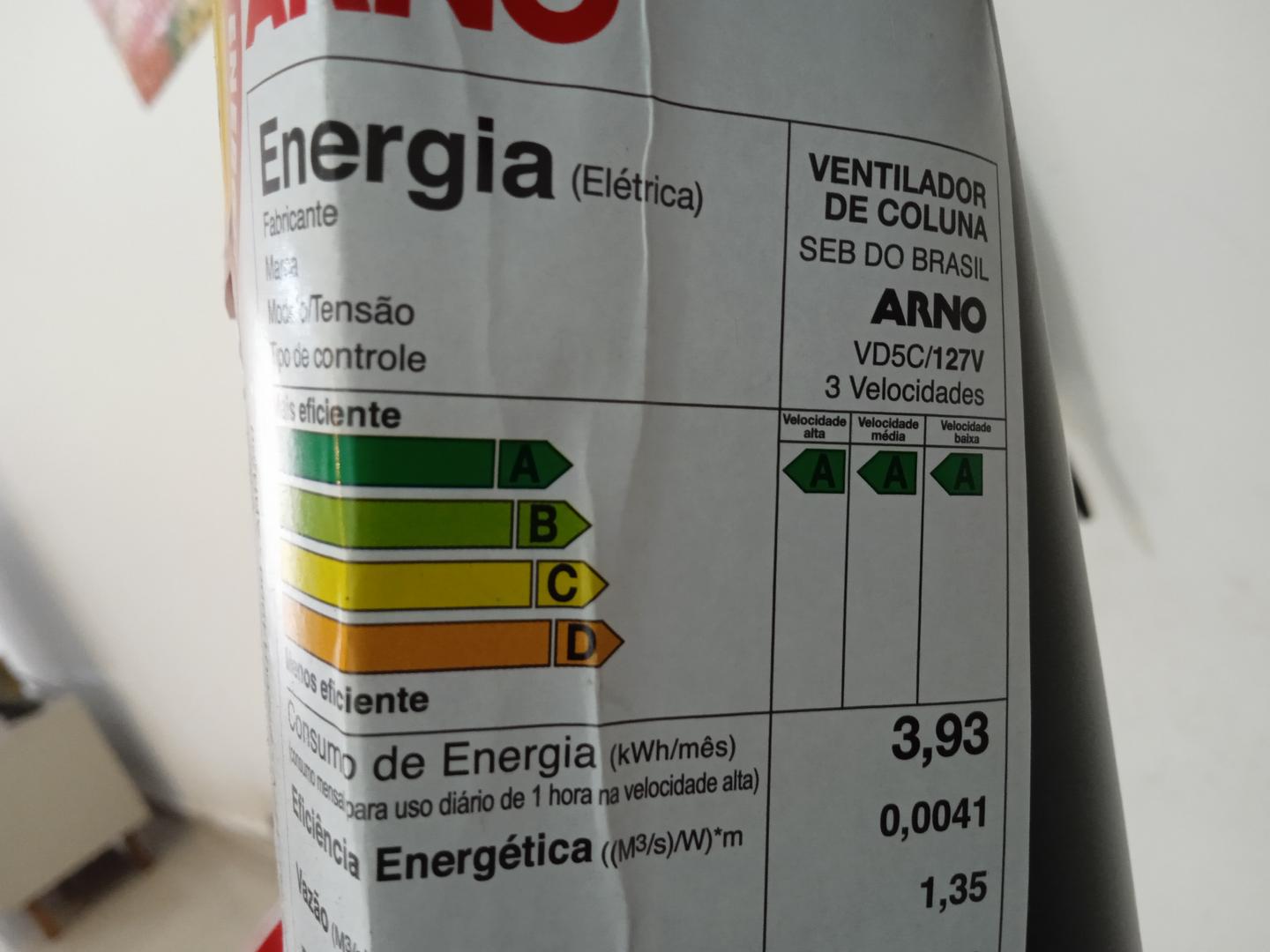 Ventilador Arno VD5C em Plástico Preto 120 cm x 47 cm x 49 cm